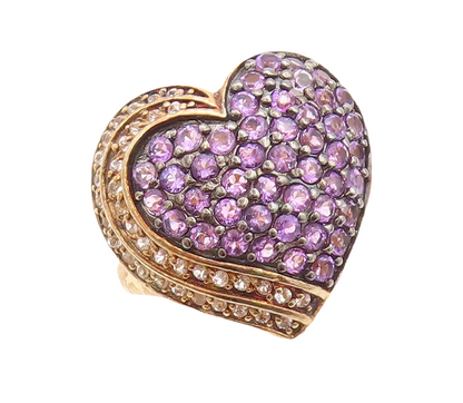 925 Sterling Silver Vintage Ring Gold Plated 2 Tone CZ Heart Cut  Sz 6  RG30094