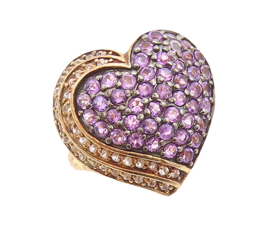 925 Sterling Silver Vintage Ring Gold Plated 2 Tone CZ Heart Cut  Sz 6  RG30094