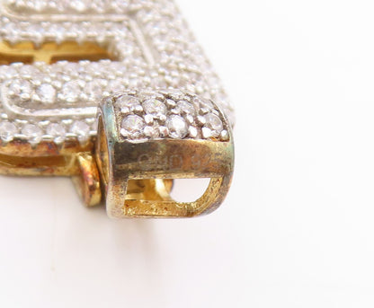 925 Sterling Silver Vintage Pendant Gold Plated CZ Clustered Alphabet E  PT25006