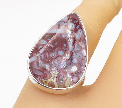 925 Sterling Silver  Cabochon Cut Spotted Jasper Cocktail Ring Sz 7  RG8240