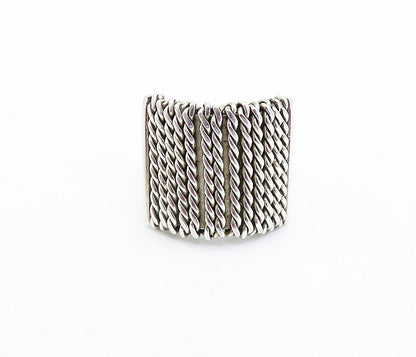 925 Sterling Silver  Vintage Shiny Twist Detail Square Band Ring Sz 6.5 RG4057