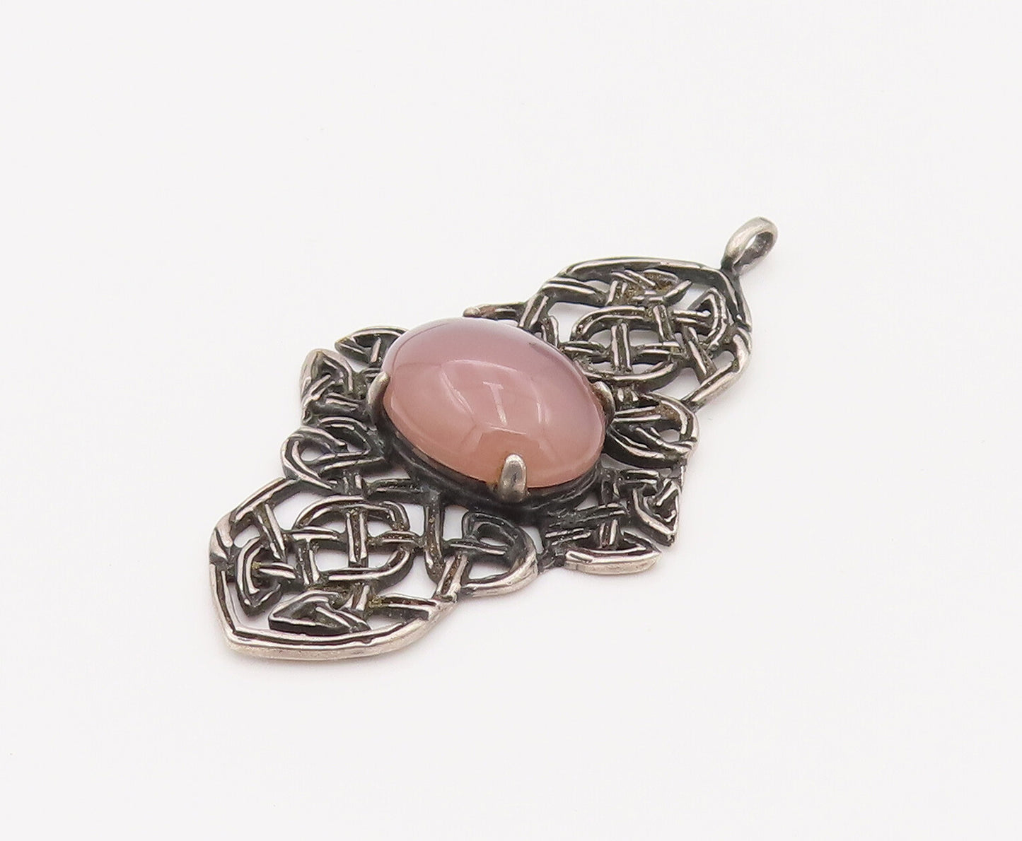 925 Sterling Silver  Vintage Lavender Cabochon Quartz Celtic Pendant  PT22057