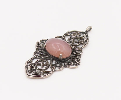 925 Sterling Silver  Vintage Lavender Cabochon Quartz Celtic Pendant  PT22057