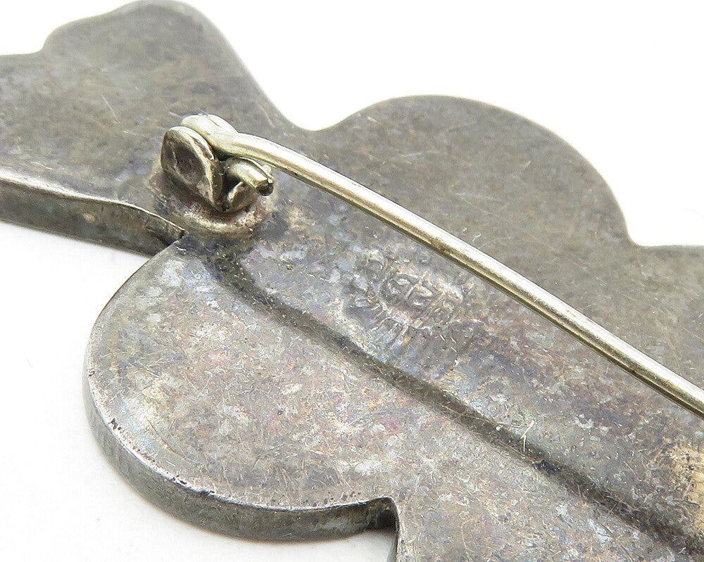 MEXICO 925 Sterling Silver  Vintage Jasper & Black Onyx Brooch Pin  BP3905