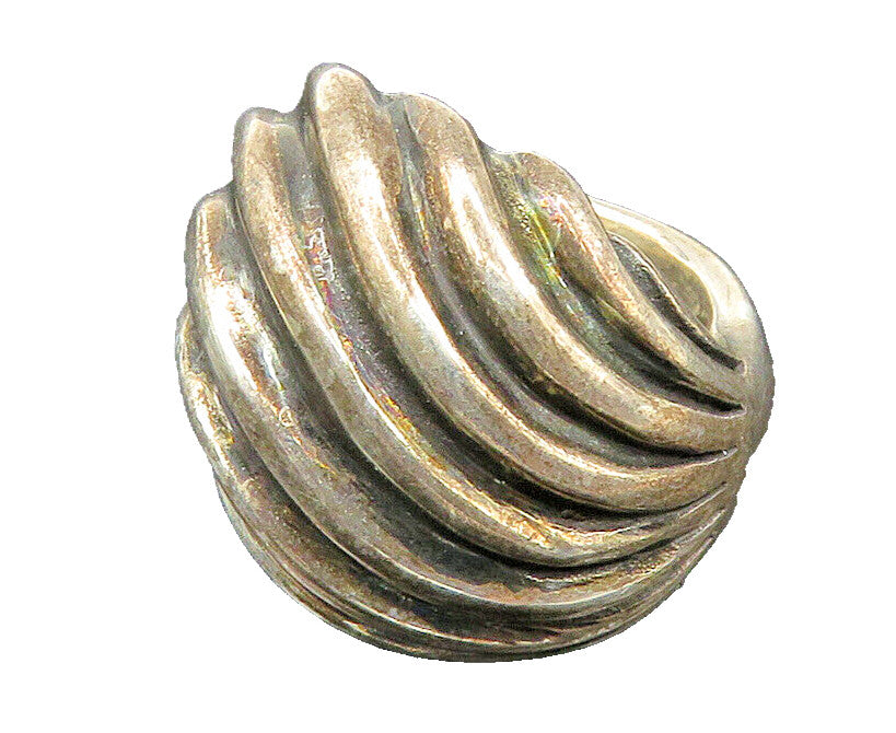 925 Sterling Silver  Vintage Dark Tone Fluted Dome Band Ring Sz 6  RG22327