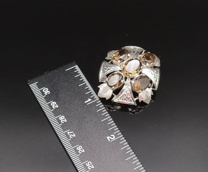 925 Sterling Silver  Vintage Smoky Quartz Leaf Fidget Dome Brooch Pin  BP9648