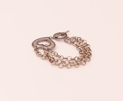 SILPADA 925 Sterling Silver  Vintage O Chain Link Heart Toggle Bracelet BT9834