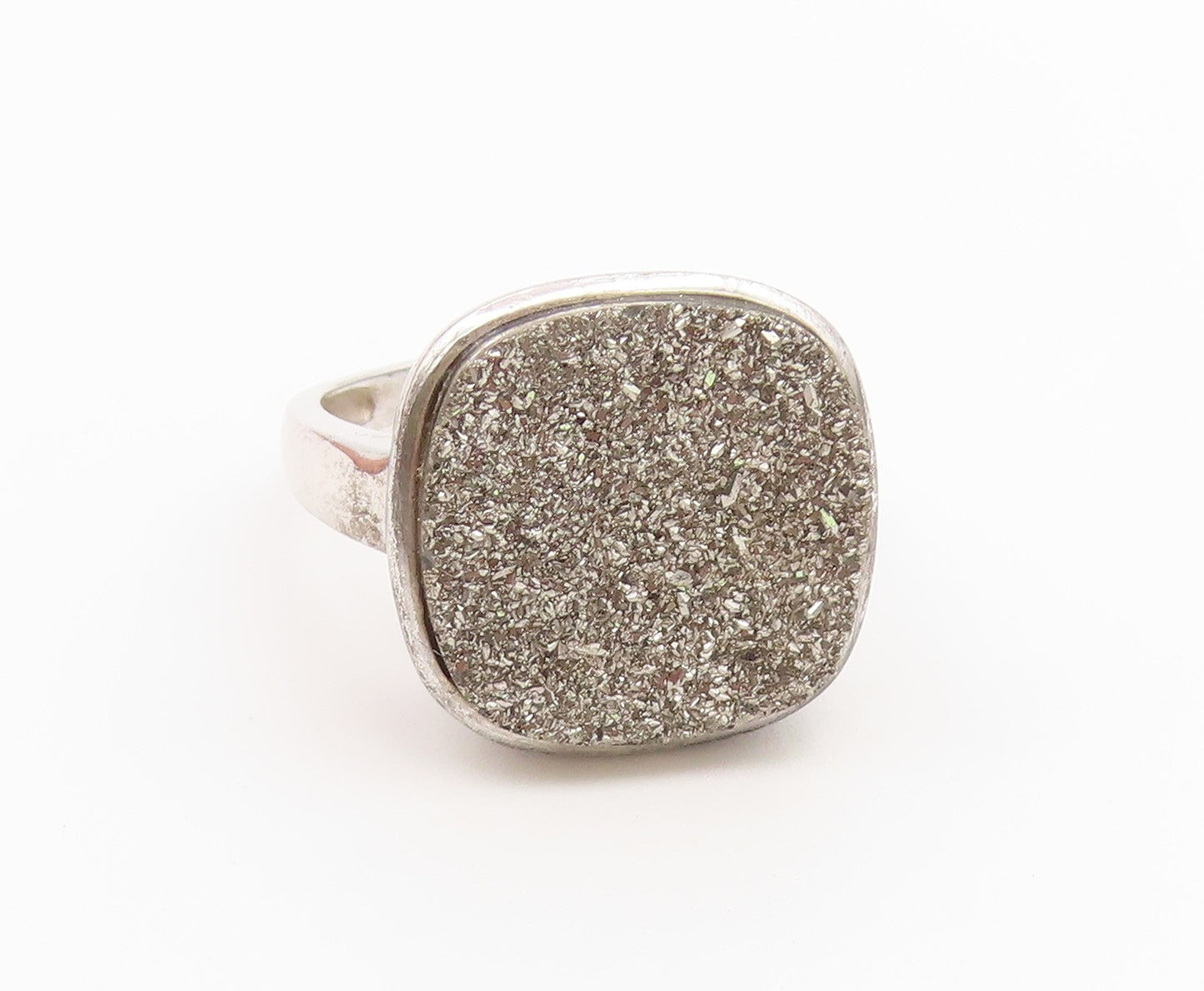 925 Sterling Silver Vintage Ring Drusy Quartz Geometric Band  Sz 8  RG36860