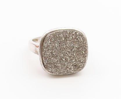 925 Sterling Silver Vintage Ring Drusy Quartz Geometric Band  Sz 8  RG36860