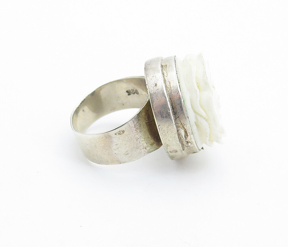 925 Sterling Silver  Vintage Sculpted Rose Flower Cocktail Ring Sz 5  RG7732