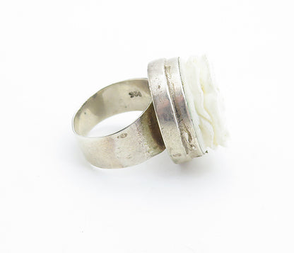 925 Sterling Silver  Vintage Sculpted Rose Flower Cocktail Ring Sz 5  RG7732