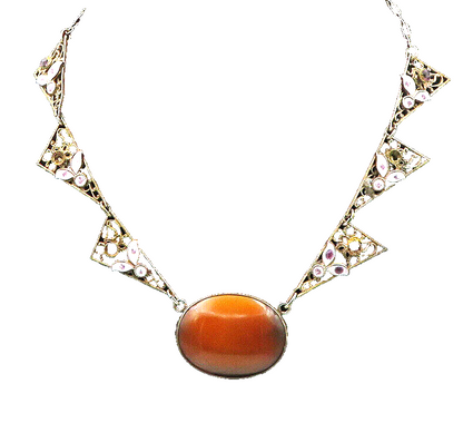 925 Silver  Vintage Antique Tiger's Eye & Amethyst Chain Necklace  NE3572