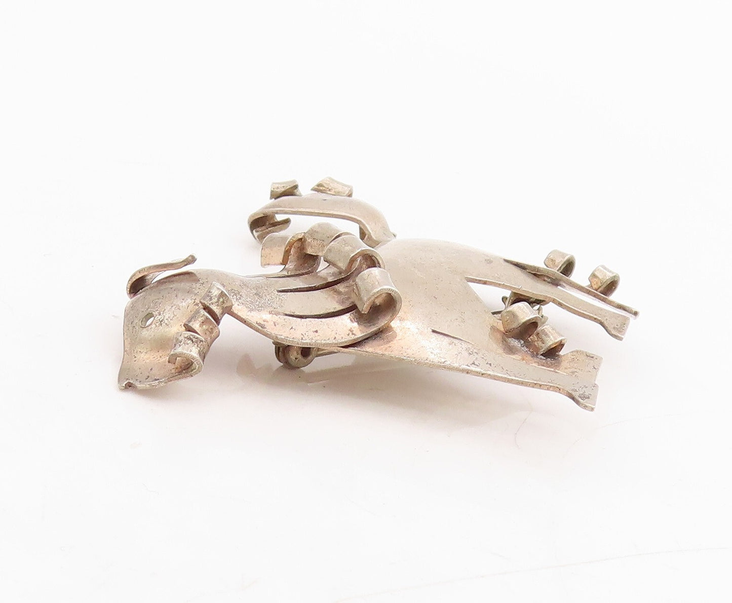925 Sterling Silver Vintage Brooch Designer Cutout Swirled Hair Dog  BP11483