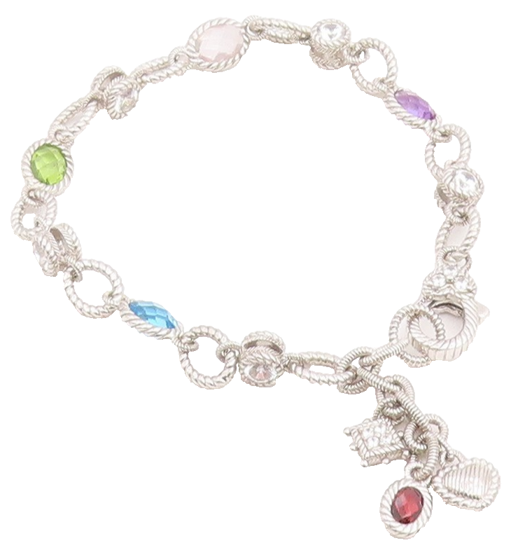 925 Sterling Silver Vintage Bracelet JUDITH RIPKA Multi Gemstone Chain  BT12224