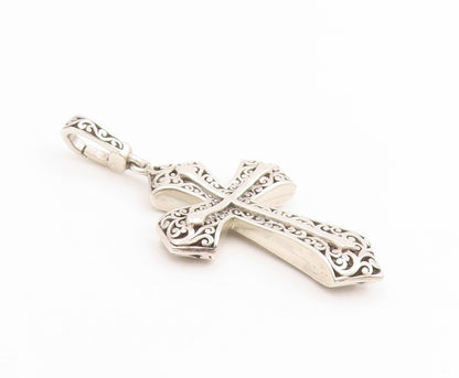 925 Sterling Silver Vintage Pendant Swirly Openwork Religious Cross  PT25427