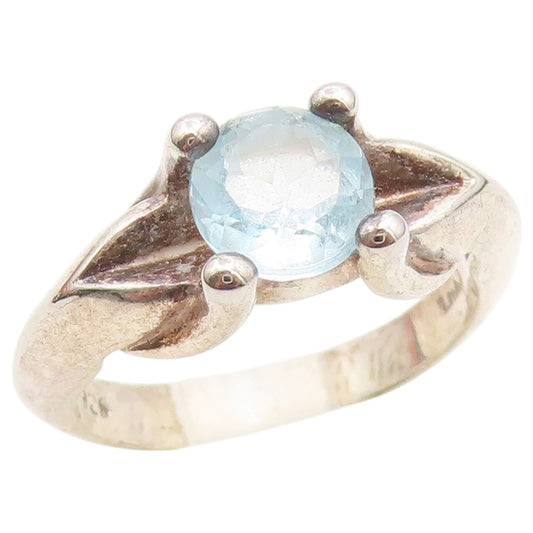 925 Sterling Silver Vintage Ring Modernist Aquamarine Leaf Band  Sz 6  RG36786
