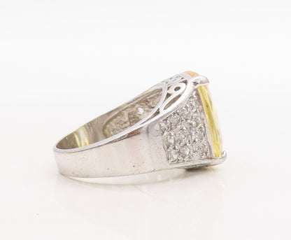 925 Sterling Silver Vintage Ring Rectangle Citrine & CZ Band  Sz 10  RG31678