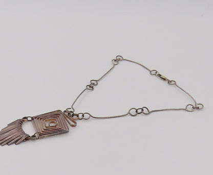 925 Sterling Silver  Vintage Modernist Solid Brutalist Spiral Necklace  NE4124