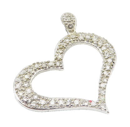 925 Sterling Silver  Vintage White Topaz Open Love Heart Pendant  PT8344