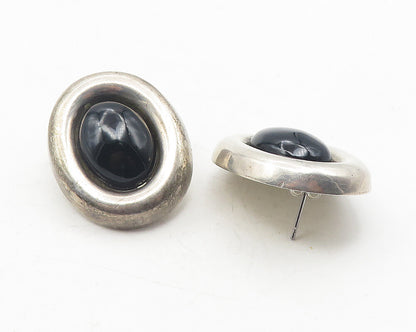 MEXICO 925 Sterling Silver  Vintage Cabochon Black Onyx Drop Earrings  EG6165
