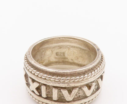 925 Sterling Silver Vintage Ring Solid All Around Roman Numeral  Sz 8 RG28400