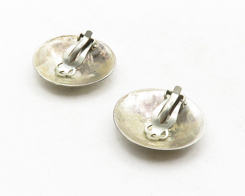 NAVAJO 925 Silver  Vintage Etched Design Dome Non Pierce Drop Earrings  EG6577