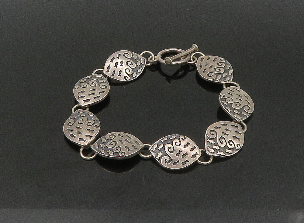 DESIGNER 925 Sterling Silver  Vintage Shiny Fish Motif Chain Bracelet  BT9238