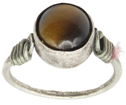 925 Sterling Silver  Vintage Cabochon Cut Tiger's Eye Band Ring Sz 6  RG10673