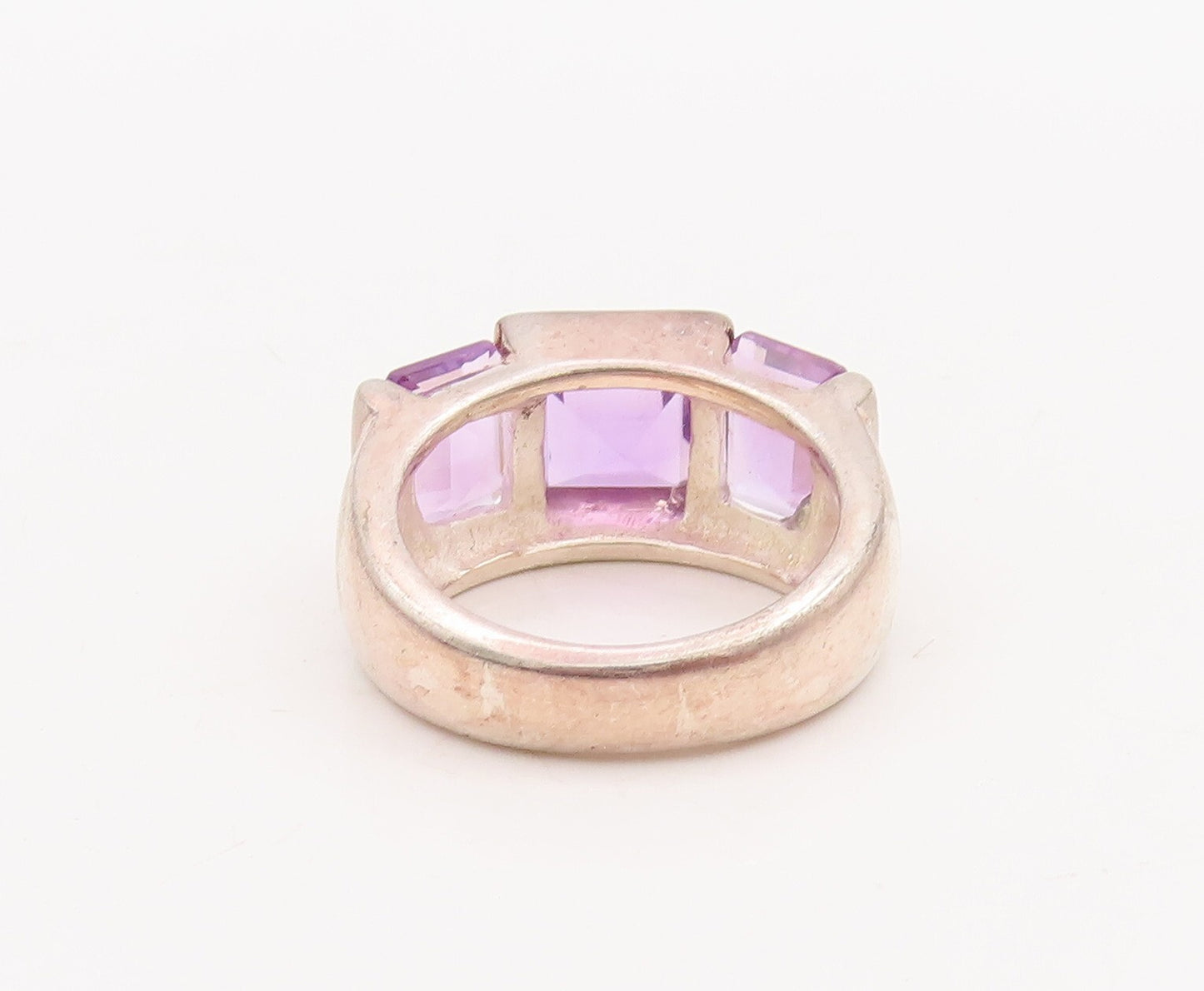 925 Sterling Silver Vintage Ring Square Cutout Inlay Amethyst  Sz 7  RG28774