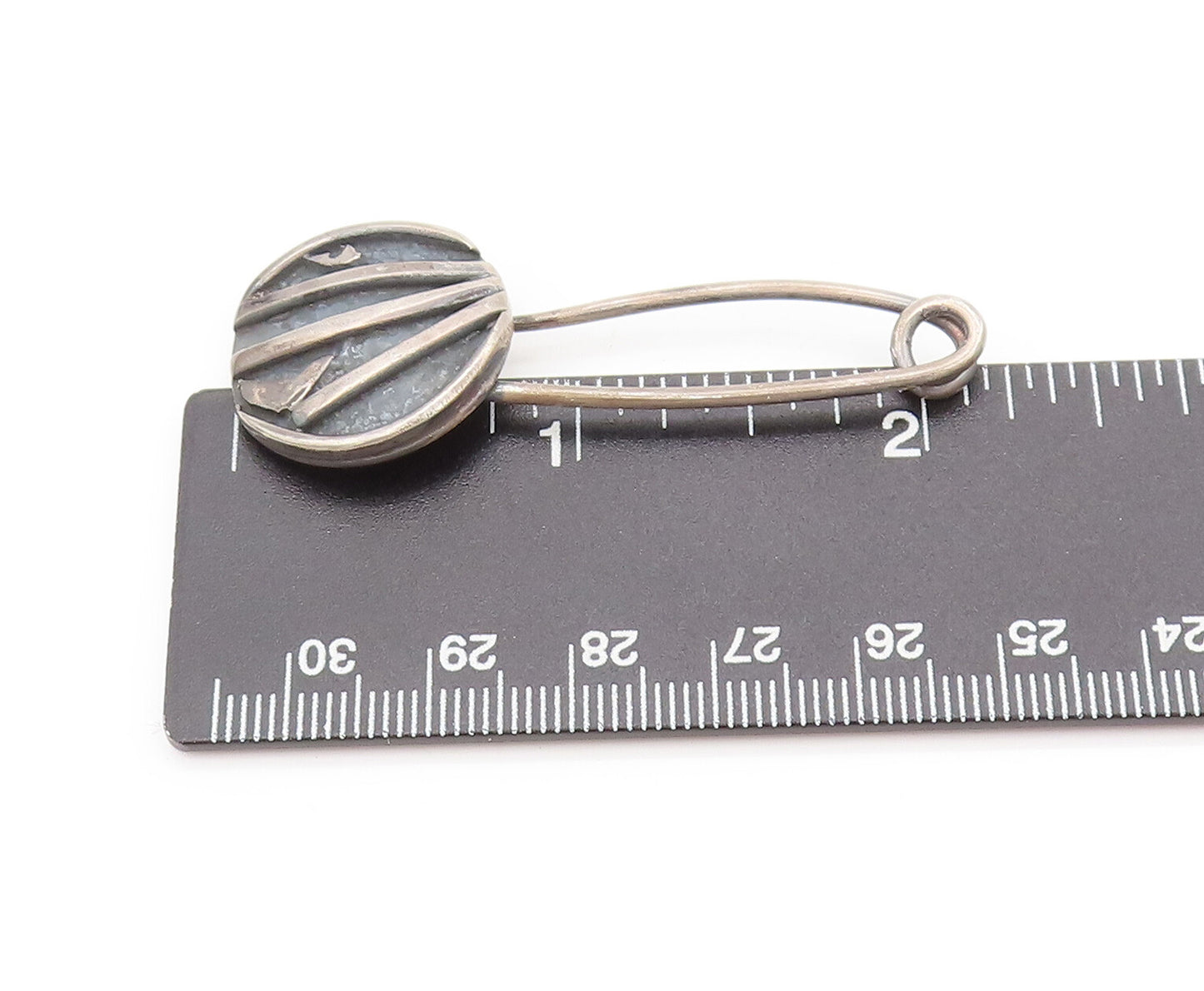 925 Sterling Silver  Vintage Modernist Circular Carved Brooch Pin  TR3527