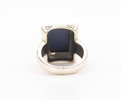 925 Sterling Silver Vintage Ring Blue Gemstone Swirly Carved Frame Sz 8  RG30279
