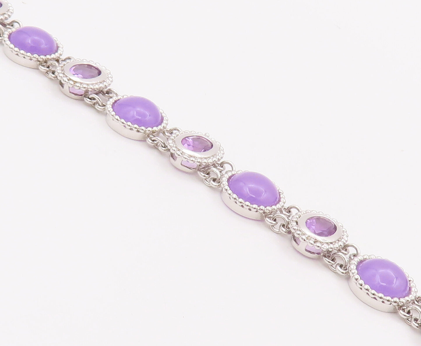 925 Sterling Silver Vintage Bracelet Oval & Round Amethyst Halo Beaded  BT10428