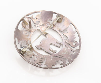 18k GOLD 925 Sterling Silver Vintage Mayan Aztec Symbols Brooch Pin  BP10401