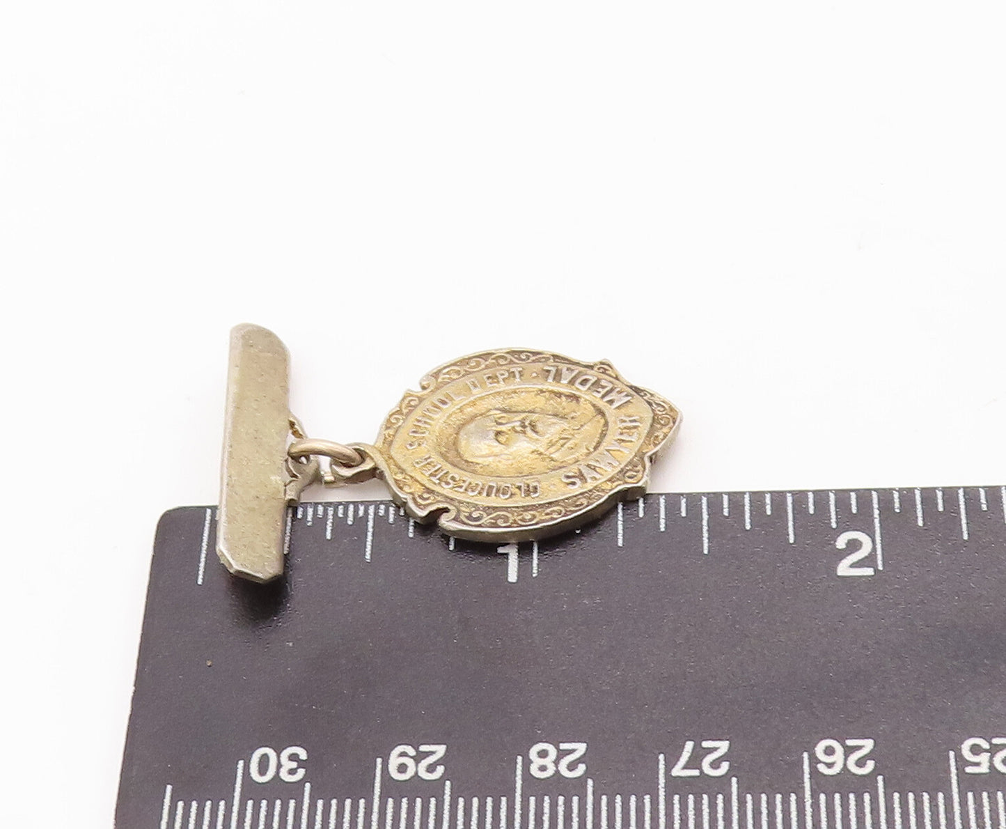 925 Sterling Silver Vintage Brooch Pin Gold Plated Dangling Sawyer Medal BP10977