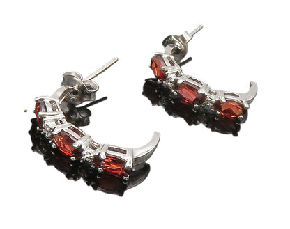 925 Sterling Silver  Red & White Topaz Shiny Curved Drop Earrings  EG7501