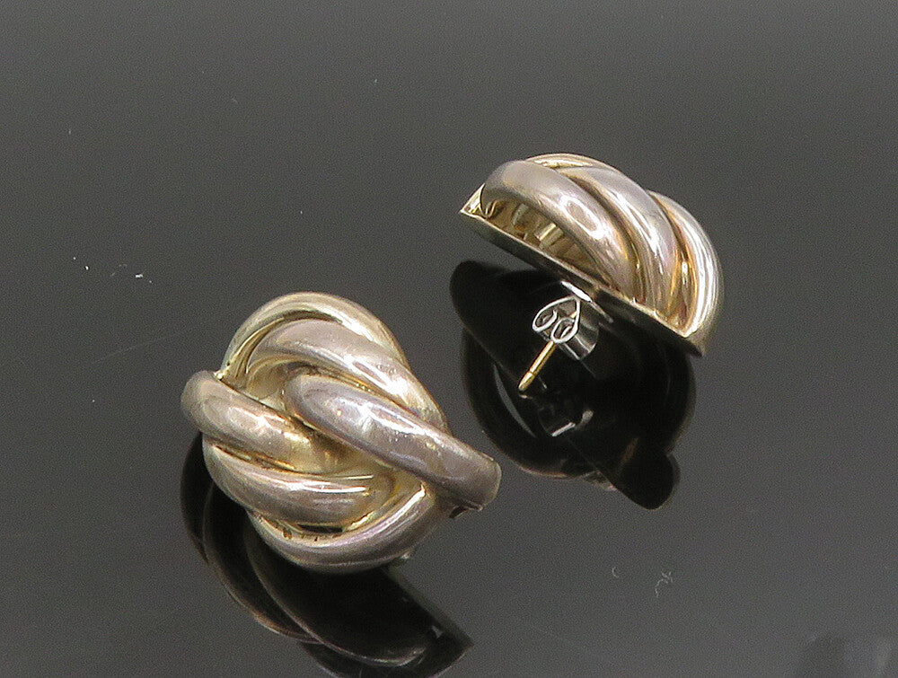 TURE 925 Silver & 14K GOLD  Vintage Shiny Rope Knot Stud Earrings  EG11609