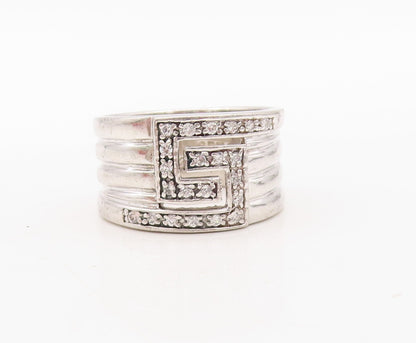 925 Sterling Silver Vintage Ring Designer Carved 5 CZ Inlay  Sz 10  RG31136