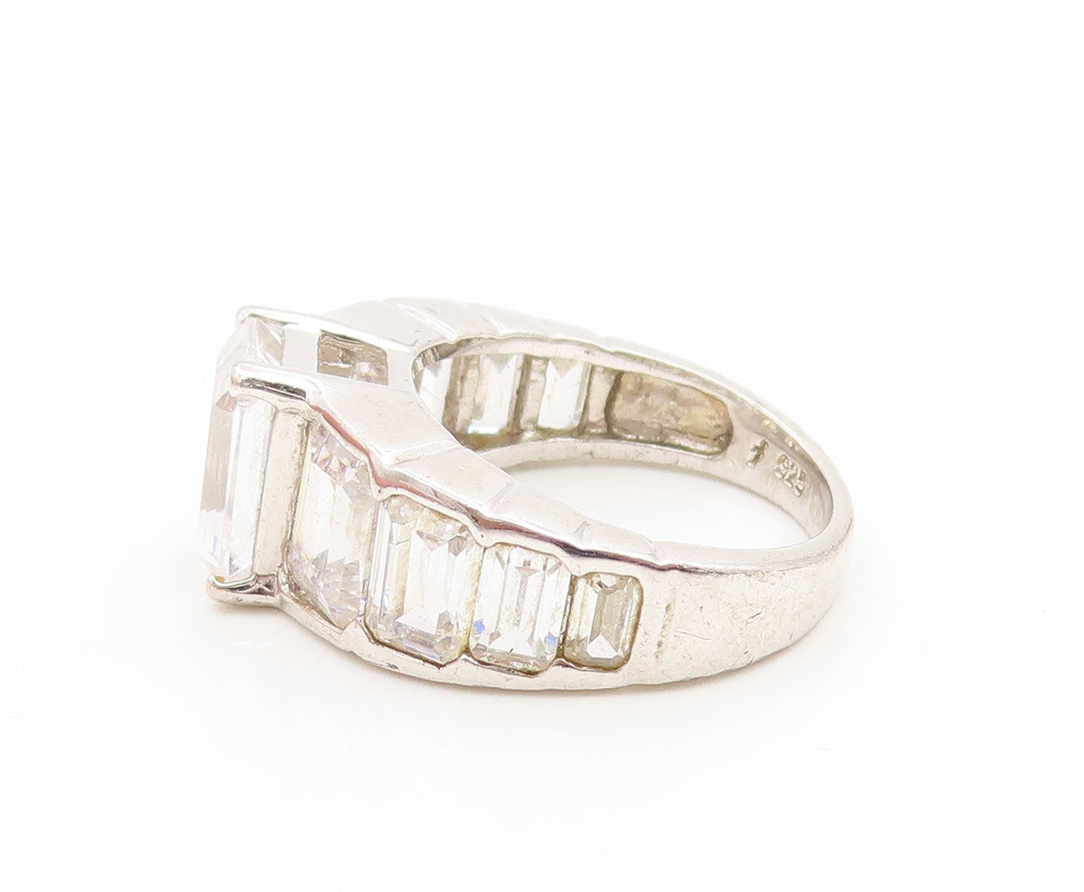 925 Sterling Silver Vintage Ring CZ Step Cut Elegant Statement Band Sz 6 RG35058