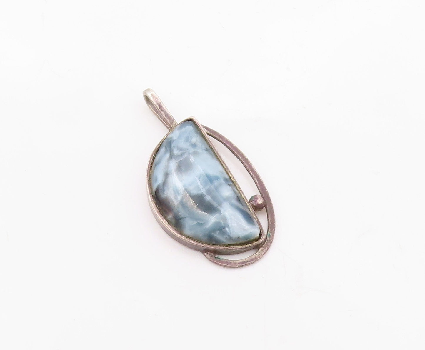 POLAND 925 Sterling Silver Vintage Mother Of Pearl Half Circle Pendant PT19632