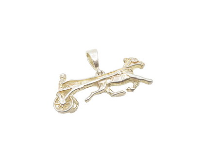 925 Sterling Silver  Vintage Shiny Galloping Horse & Carriage Pendant  PT14727