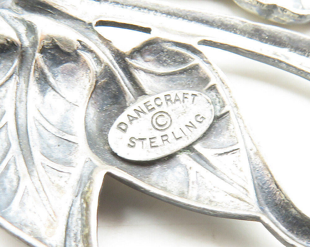 DANECRAFT 925 Silver  Vintage Dark Tone Floral Motif Round Brooch Pin  BP7027