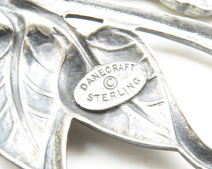 DANECRAFT 925 Silver  Vintage Dark Tone Floral Motif Round Brooch Pin  BP7027
