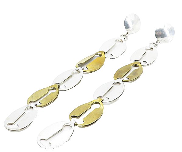 MEXICO 925 Sterling Silver  Vintage Shiny 2 Tone Link Dangle Earrings  EG4468