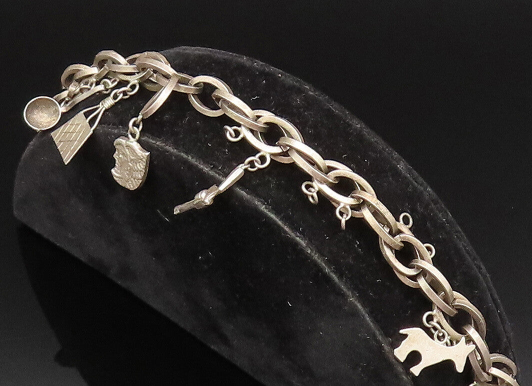 925 Silver  Vintage Bucket Pistol Spoon Dog & Multi Charm Bracelet  BT9496