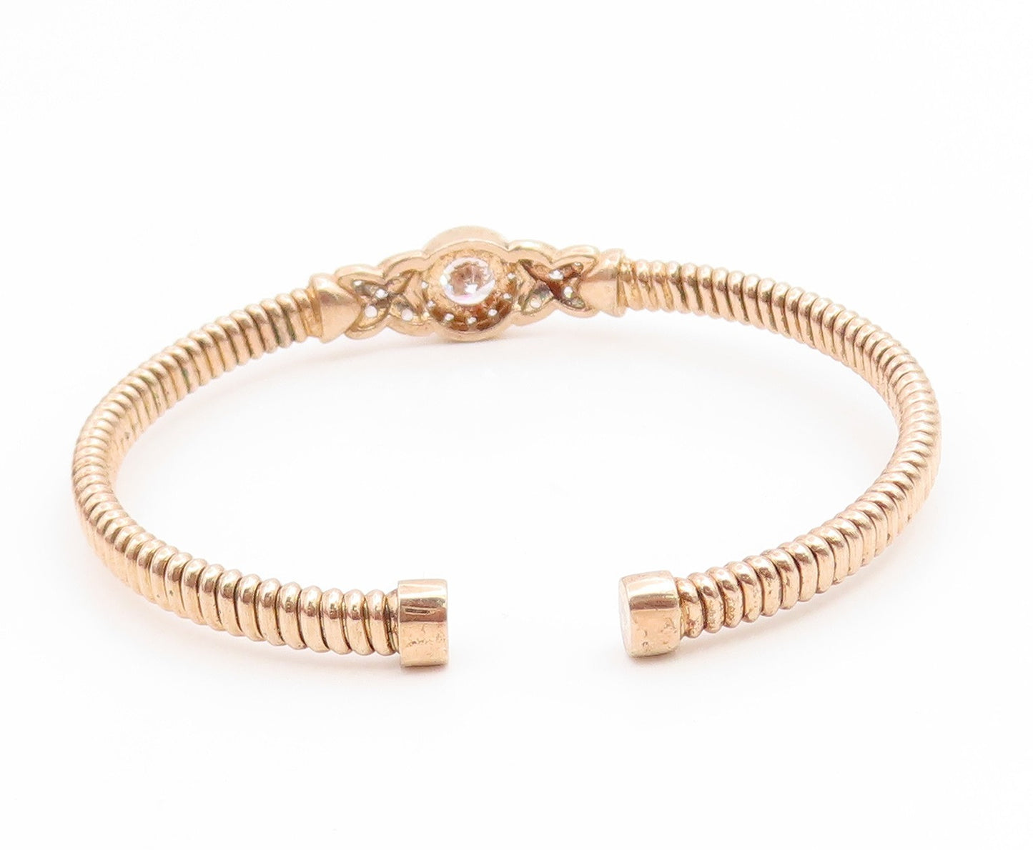 925 Sterling Silver Vintage Bracelet Gold Plated CZ Crossover Swirl Cuff BT11899