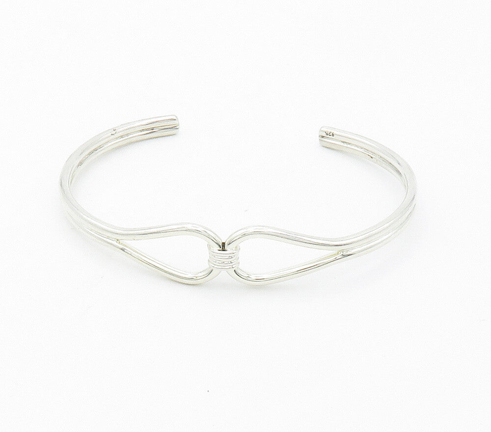925 Sterling Silver  Vintage Shiny Smooth Open Loop Cuff Bracelet  BT6041
