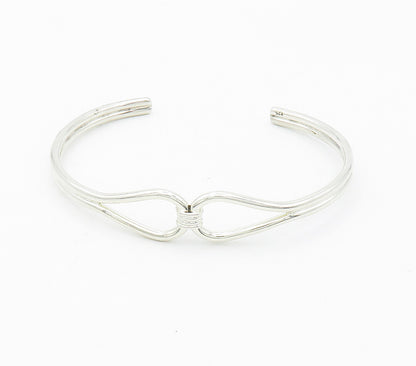925 Sterling Silver  Vintage Shiny Smooth Open Loop Cuff Bracelet  BT6041