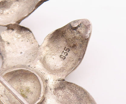 925 Sterling Silver  Vintage Shiny Etched Single Flower Brooch Pin  BP4888