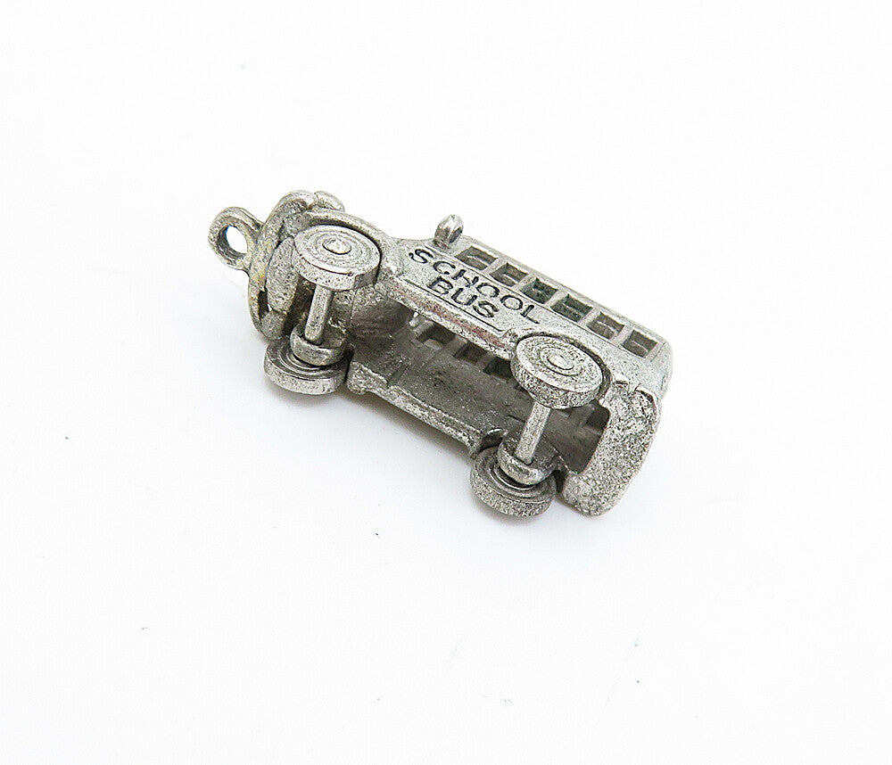 925 Sterling Silver  Vintage Petite Dark Tone School Bus Drop Pendant  PT5630