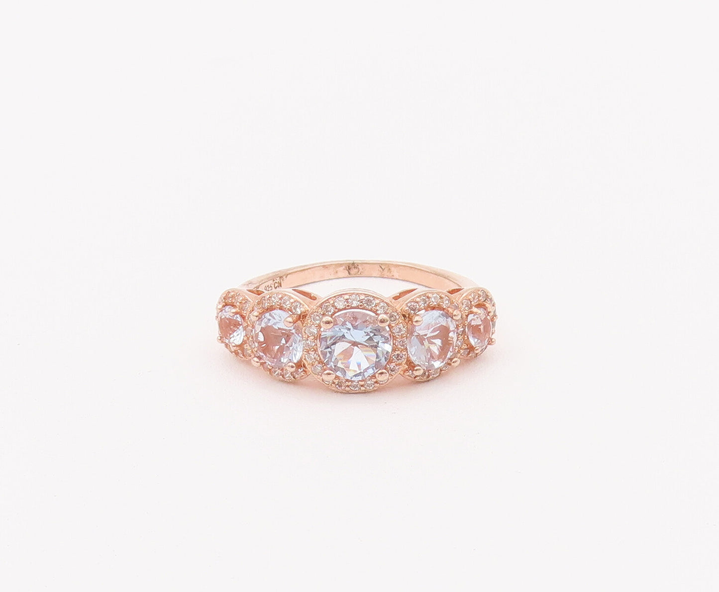 925 Sterling Silver Vintage Ring Rose Gold Plated Multi Shape Topaz Sz 9 RG28027